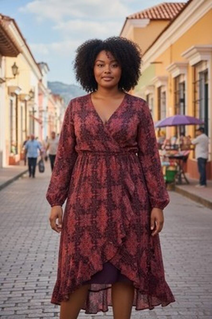 Torrid Midi Washable Crinkle Gauze Ruffle Surplice Dress Red Size 1 Oversized